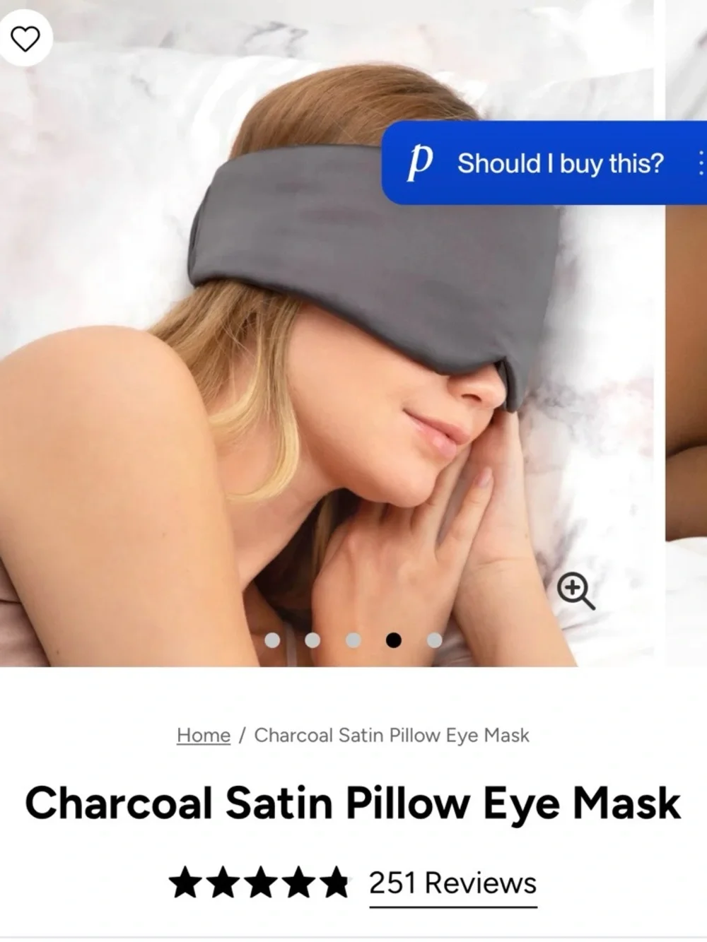 Kitsch Charcoal Satin Pillow Eye Mask - Gray